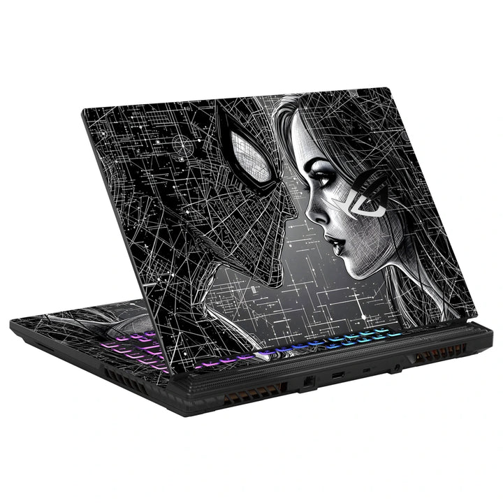 3M Material Textured Embossed Laptop Skin - Spider-Man Kiss Black and White Sketch