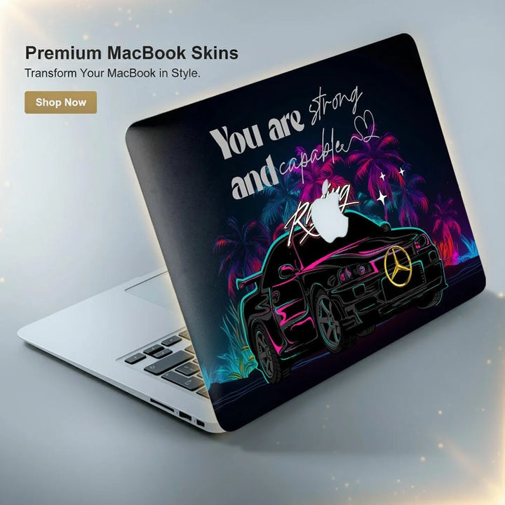 MacBook Laptop Skin - You are Strong and Capable Racing Neon Car