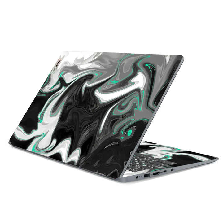 3M Material Textured Embossed Laptop Skin - Abstract Grey Teal Marble Fluid Art