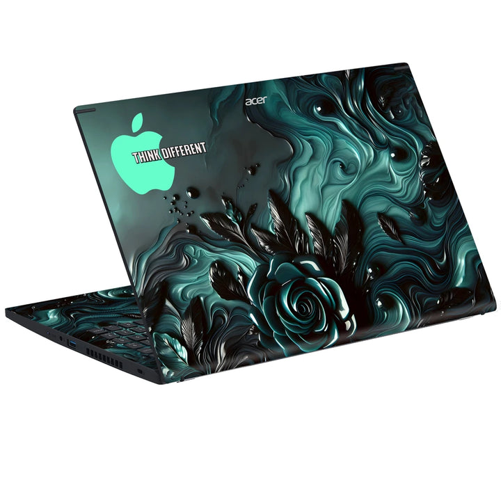 3M Material Textured Embossed Laptop Skin - Apple Aqua Rose Fluid Art