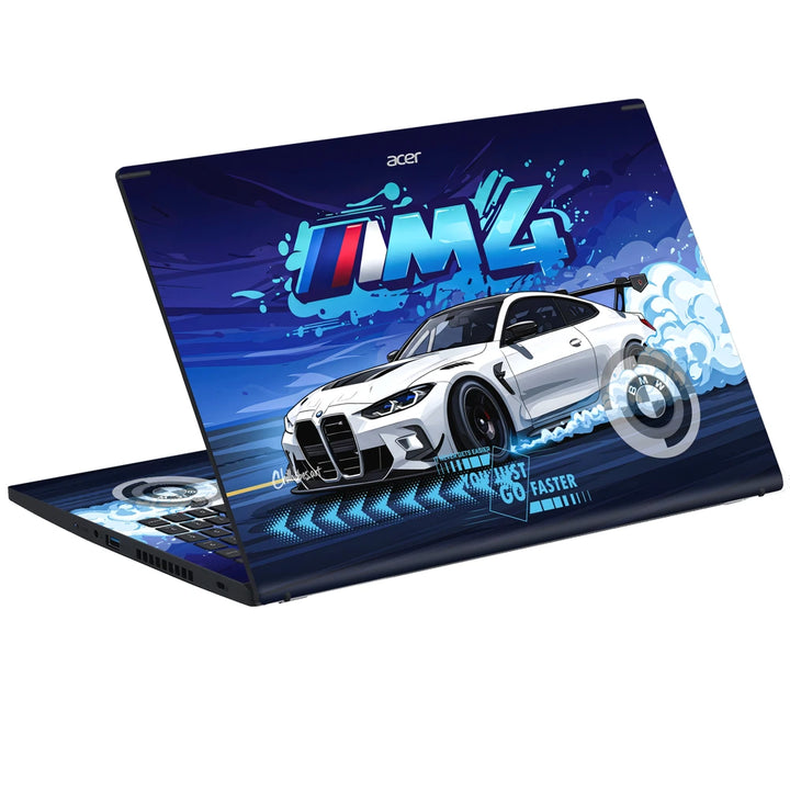 3M Material Textured Embossed Laptop Skin - BMW M4 White Coupe Blue Racing