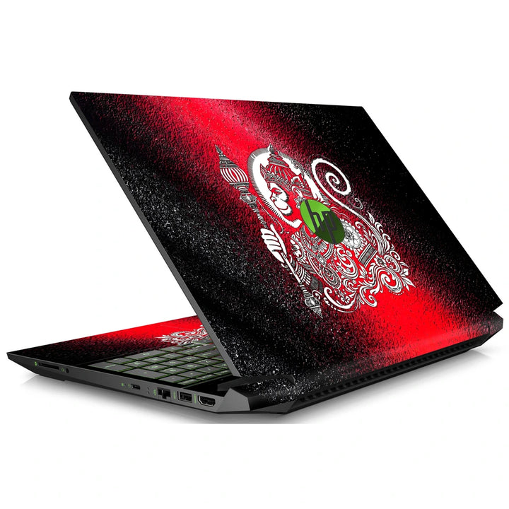 3M Material Textured Embossed Laptop Skin - Hanuman Red Grunge Folk Art