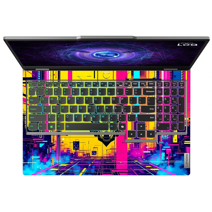 3M Material Textured Embossed Laptop Skin - Blue Purple Neon Wolf Head Art