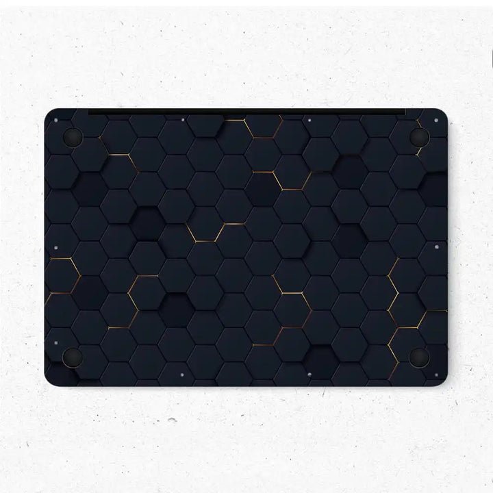 MacBook Laptop Skin - Yellow Neon 3D Black Hexagon