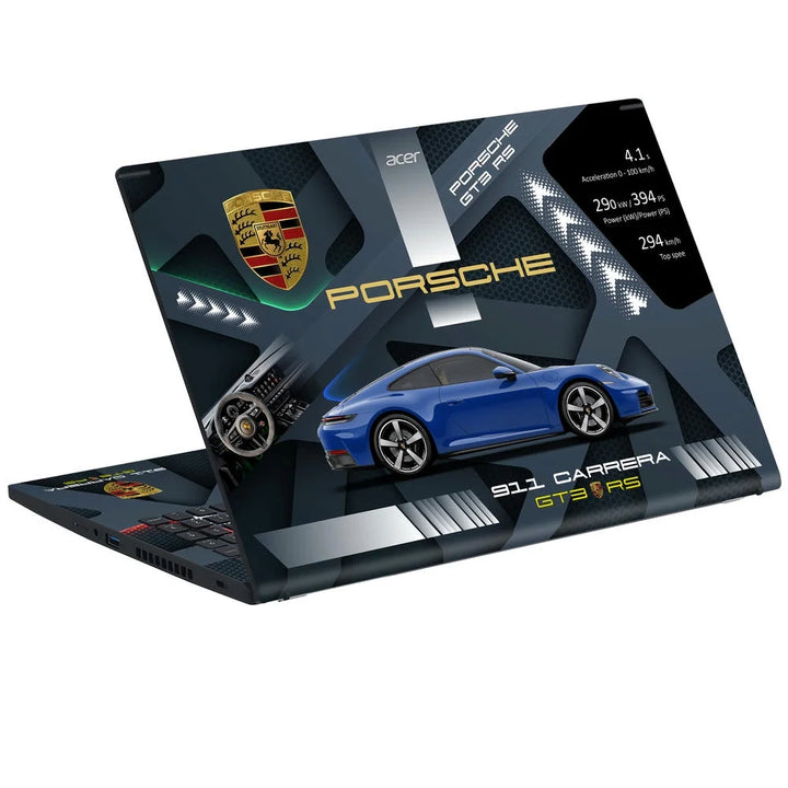 3D Embossed Laptop Skin - Porsche 911 Carrera Blue GT3 Art