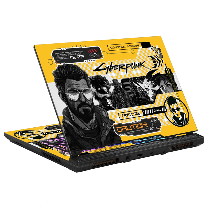 3M Material Textured Embossed Laptop Skin - Cyberpunk Yellow Neon Abstract Grid