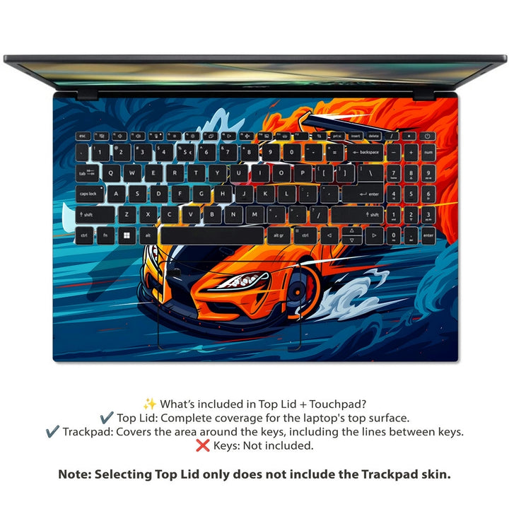 Acer Laptop Skin - Toyota Supra Orange BlueFlames