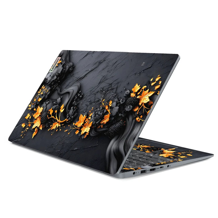 3M Material Textured Embossed Laptop Skin - Black and Gold Textured Floral