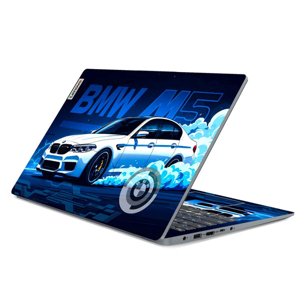3M Material Textured Embossed Laptop Skin - BMW M5 White Blue Neon Car