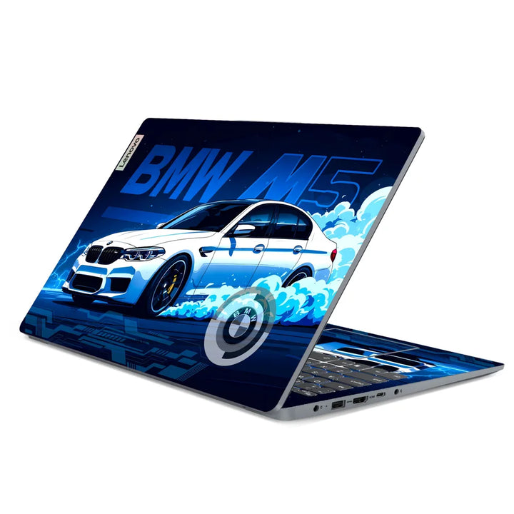3M Material Textured Embossed Laptop Skin - BMW M5 White Blue Neon Car