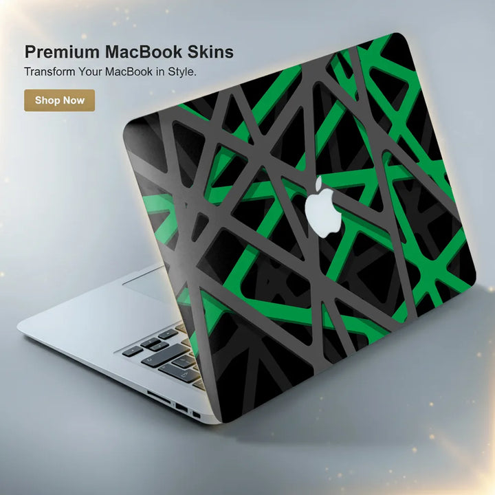 MacBook Laptop Skin - Abstract Green Black Mesh Tech Grid