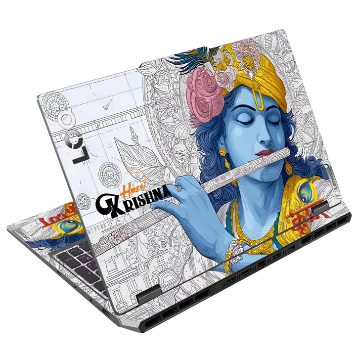 3M Material Textured Embossed Laptop Skin - Lord Krishna Flute Digital Sketch