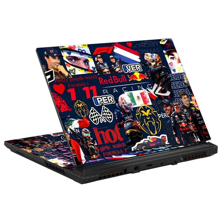 3M Material Textured Embossed Laptop Skin - F1 Team Driver and Car Collage