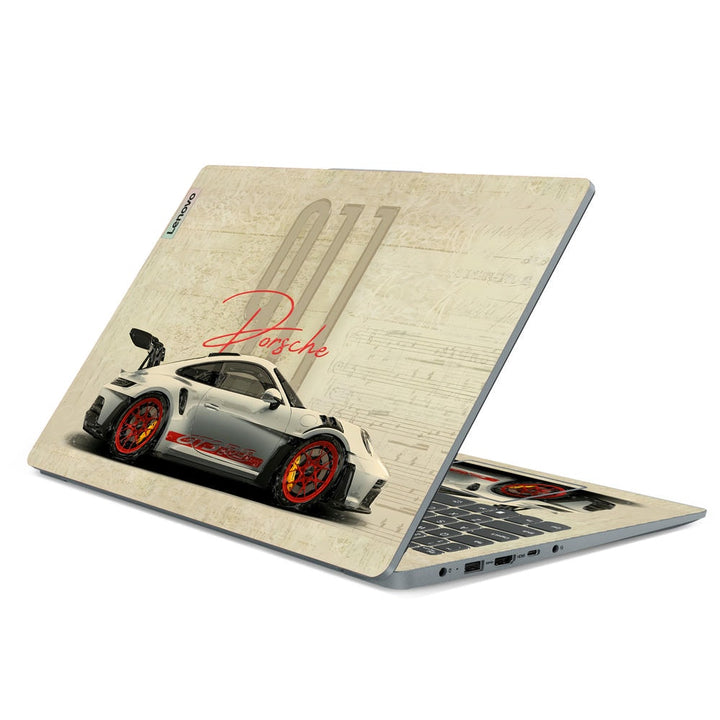 3D Embossed Laptop Skin - White Porsche Car