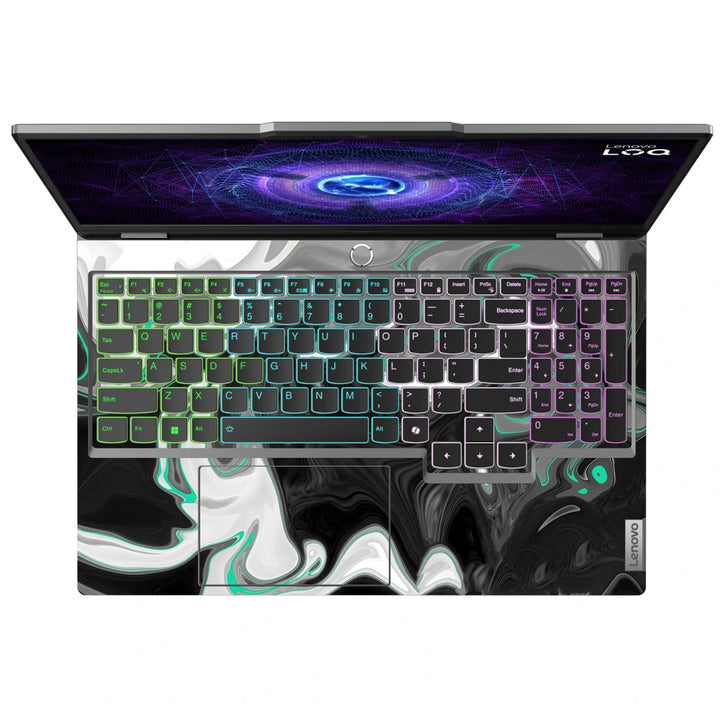 3M Material Textured Embossed Laptop Skin - Abstract Grey Teal Marble Fluid Art