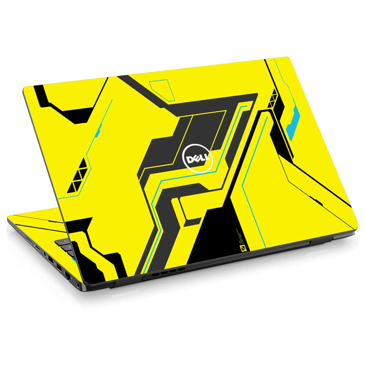 3M Material Textured Embossed Laptop Skin - Abstract Yellow Cyberpunk Tech Grid