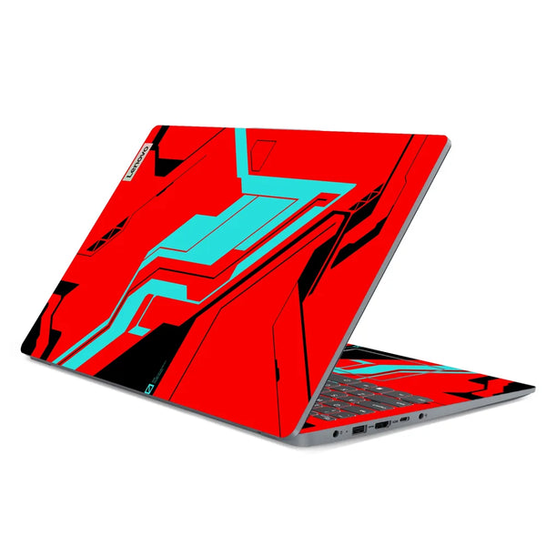 3M Material Textured Embossed Laptop Skin - Abstract Red Teal Cyberpunk Grid