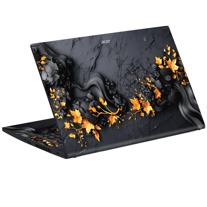 3M Material Textured Embossed Laptop Skin - Black and Gold Textured Floral