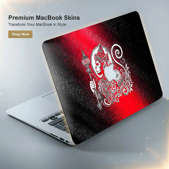 MacBook Laptop Skin - Hanuman Red Grunge Folk Art