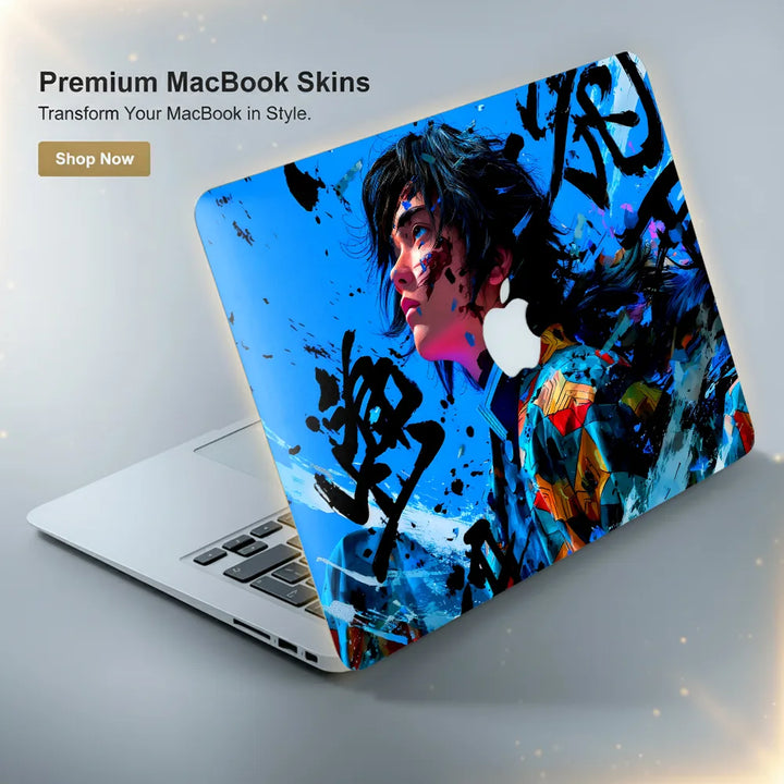 MacBook Laptop Skin - Demon Slayer Blue Ink Grunge
