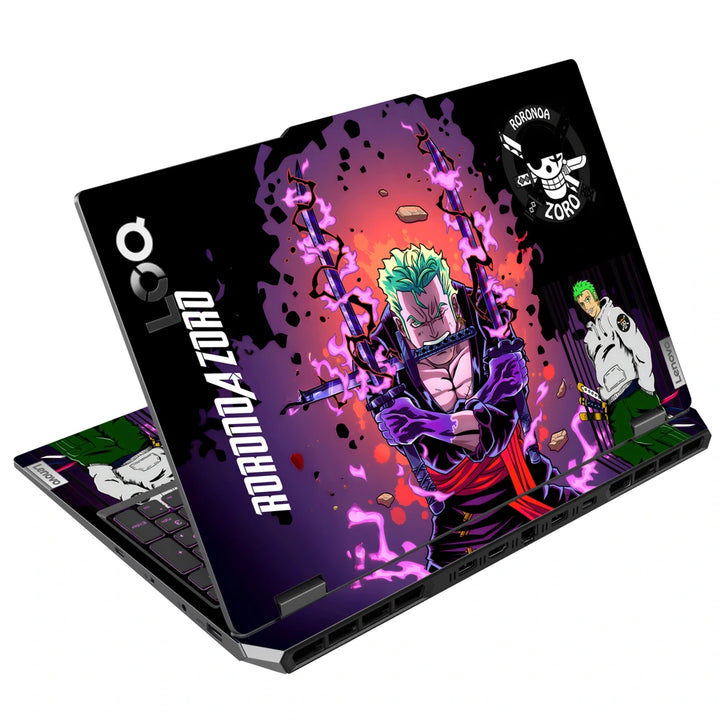 3M Material Textured Embossed Laptop Skin - Zoro Triple Sword Purple Neon