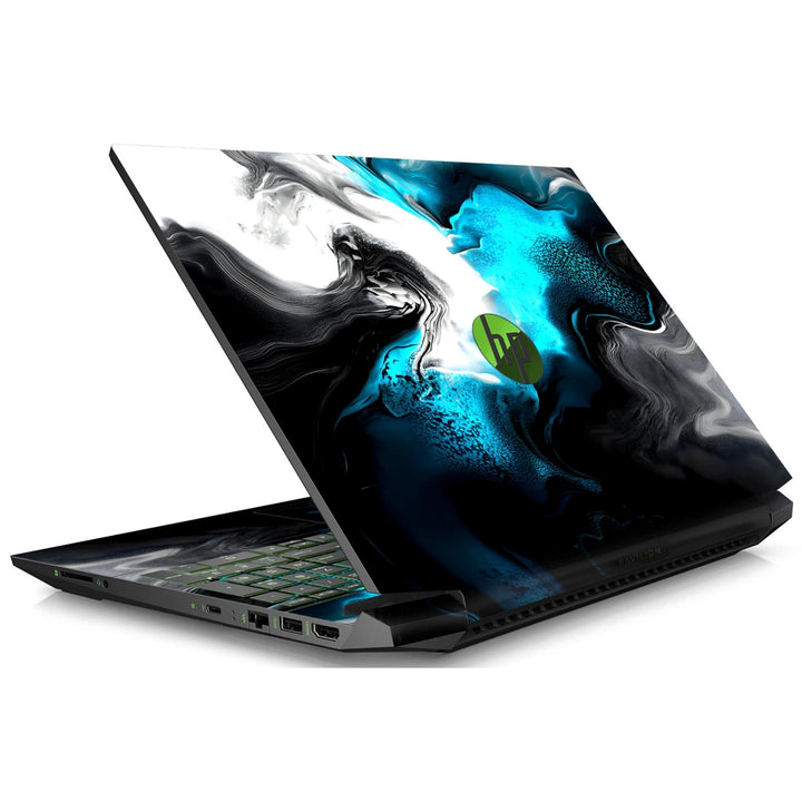 3M Material Textured Embossed Laptop Skin - Abstract Black Teal Fluid Art