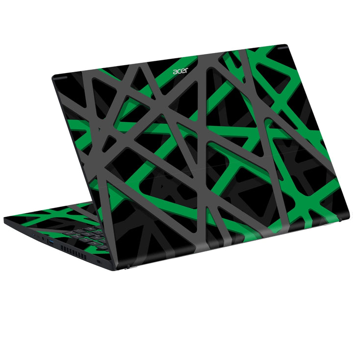 3M Material Textured Embossed Laptop Skin - Abstract Green Black Mesh Tech Grid