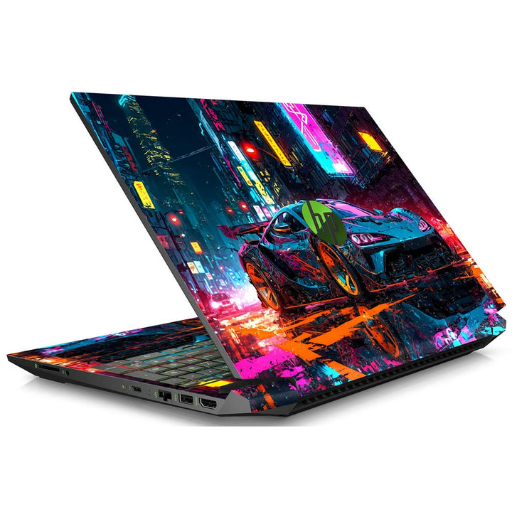 3D Embossed Laptop Skin - Neon Supercar Chase