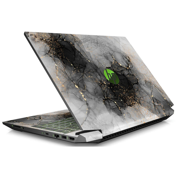 HP Laptop Skin - Black Marble Gold Pattern