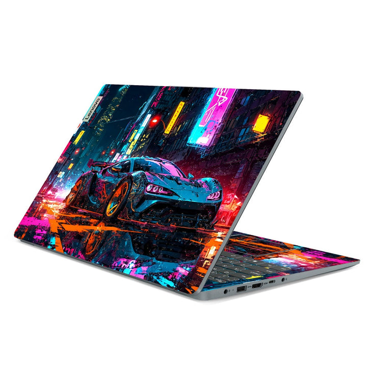 3D Embossed Laptop Skin - Neon Supercar Chase