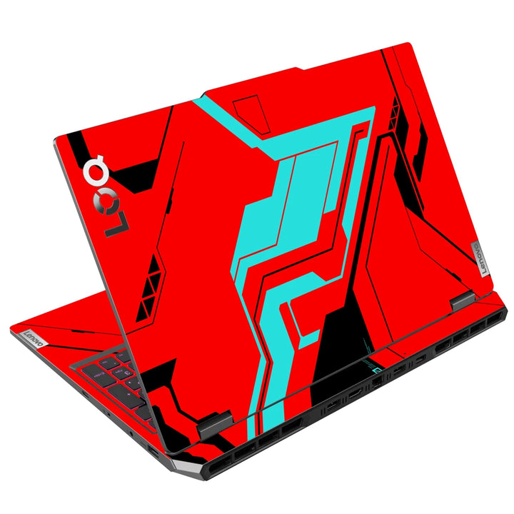 3M Material Textured Embossed Laptop Skin - Abstract Red Teal Cyberpunk Grid