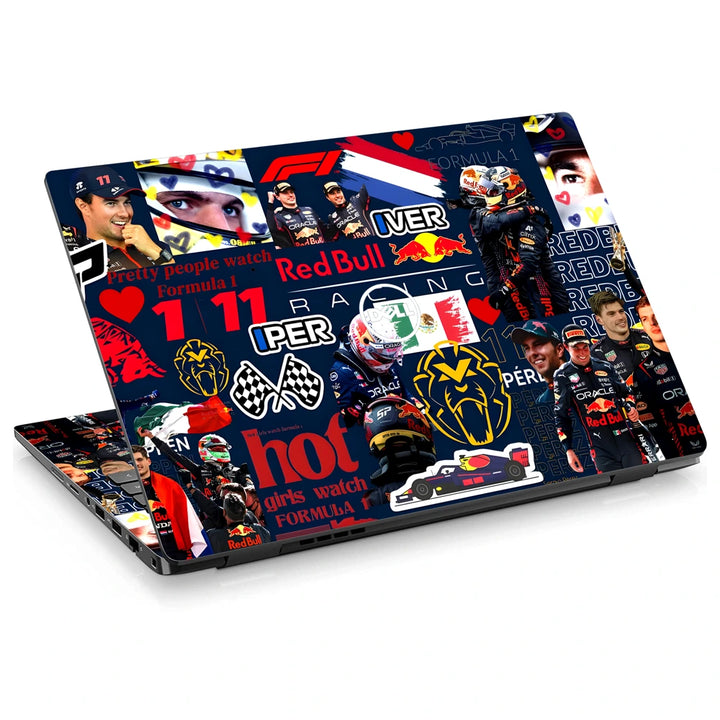 3M Material Textured Embossed Laptop Skin - F1 Team Driver and Car Collage