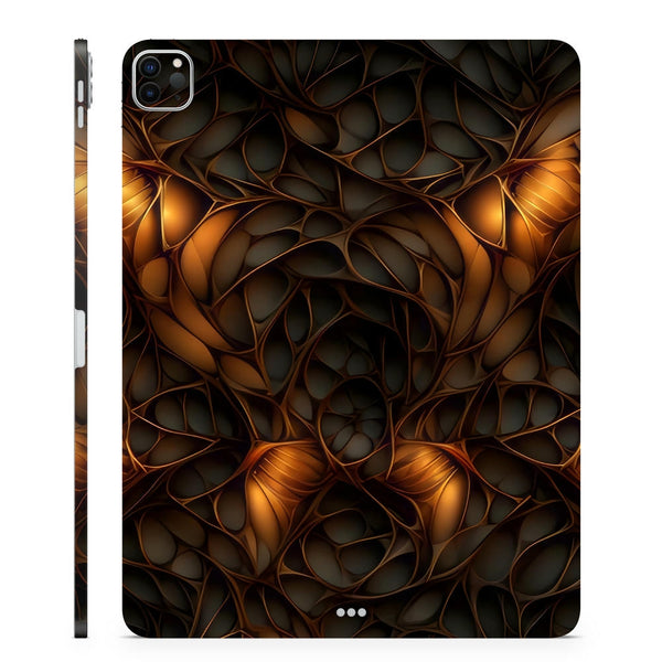 3D Embossed Tablet Skin Abstract Gold Bronze Flow Web