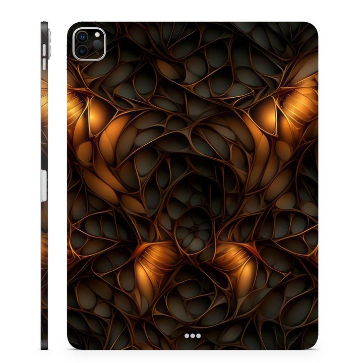 3D Embossed Tablet Skin Abstract Gold Bronze Flow Web