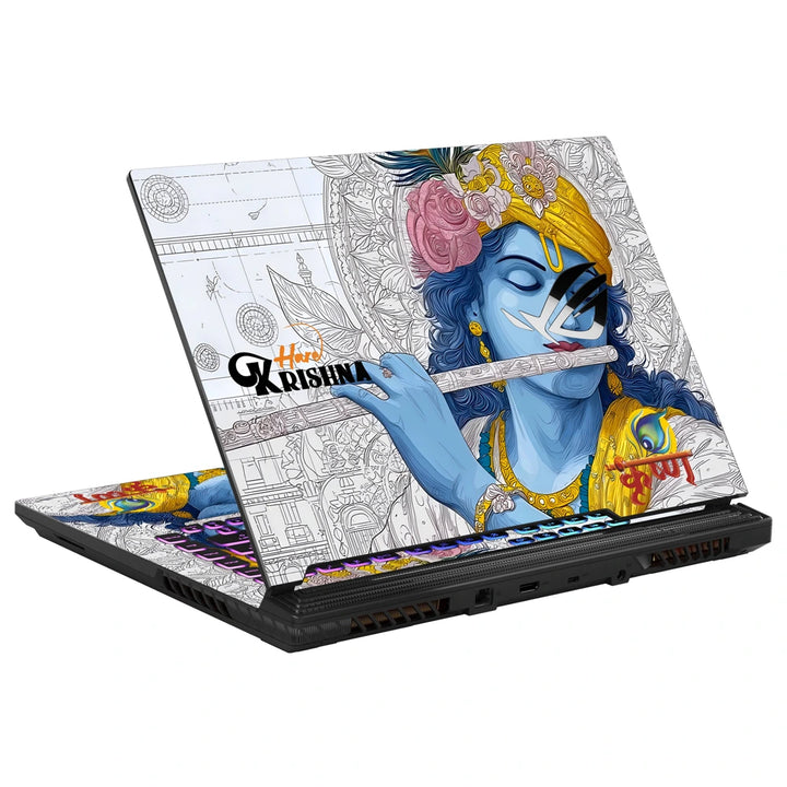 3M Material Textured Embossed Laptop Skin - Lord Krishna Flute Digital Sketch