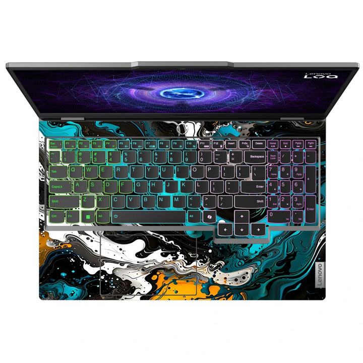 3M Material Textured Embossed Laptop Skin - Abstract Teal Black White Fluid Swirl