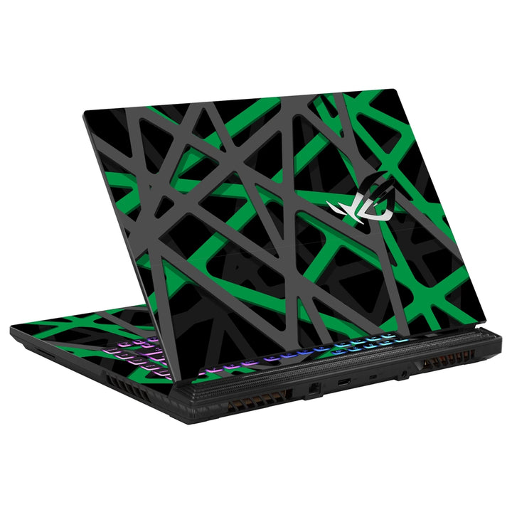 3M Material Textured Embossed Laptop Skin - Abstract Green Black Mesh Tech Grid