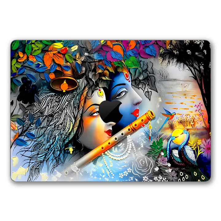 MacBook Laptop Skin - Lord Krishna Blue Flute Embossed Art