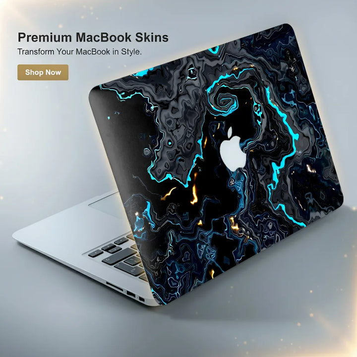 MacBook Laptop Skin - Abstract Dark Blue Gold Marble Texture