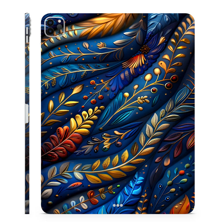 3D Embossed Tablet Skin Abstract Royal Blue Filigree