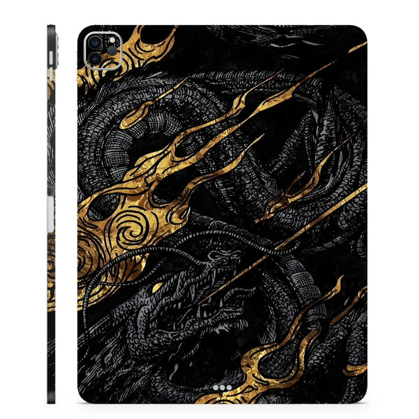 3D Embossed Tablet Skin Dragon Gold Flame Tattoo Art