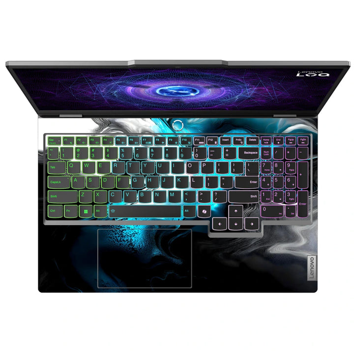 3M Material Textured Embossed Laptop Skin - Abstract Black Teal Fluid Art