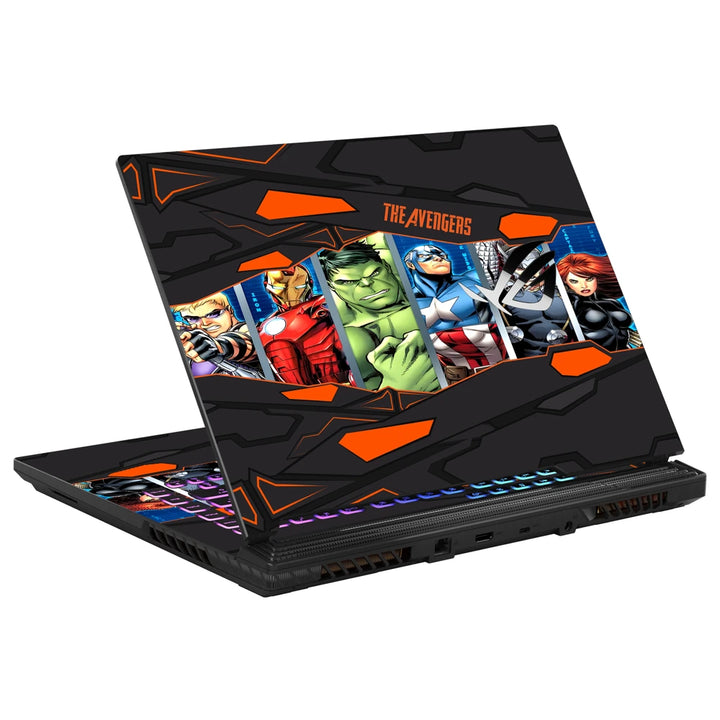 3M Material Textured Embossed Laptop Skin - The Avengers Black and Orange Panel Collage
