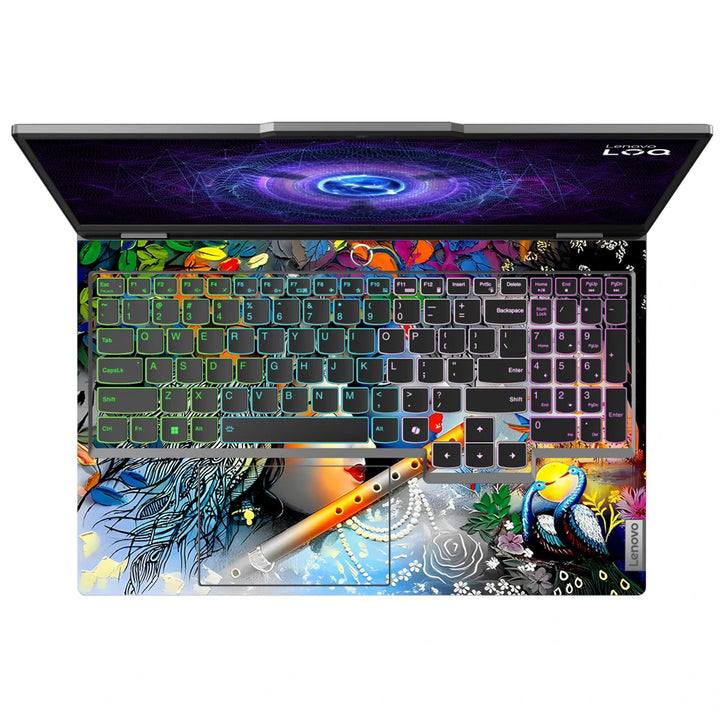 3M Material Textured Embossed Laptop Skin - Lord Krishna Blue Flute Embossed Art