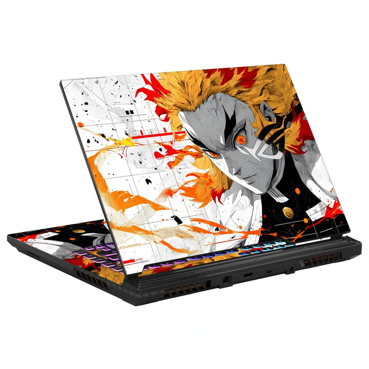 3M Material Textured Embossed Laptop Skin - Demon Slayer Rengoku Flame Hashira