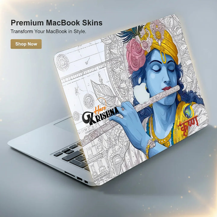 MacBook Laptop Skin - Lord Krishna Flute Digital Sketch