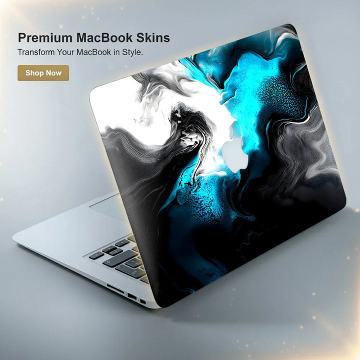 MacBook Laptop Skin - Abstract Black Teal Fluid Art