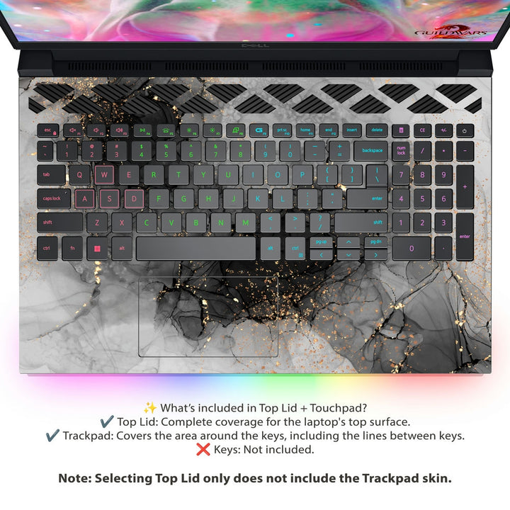 Dell Laptop Skin - Black Marble Gold Pattern