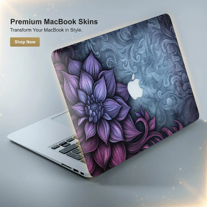Purple Floral Motif on Gray Backgroun Laptop Skin for MacBook | Buy ...