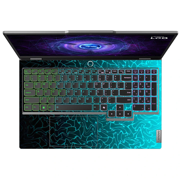 3M Material Textured Embossed Laptop Skin - Abstract Teal Blue Geometric Dot Grid